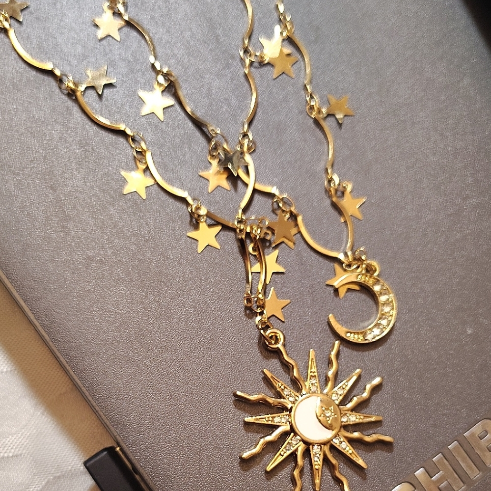 Gold Star and Moon Necklace